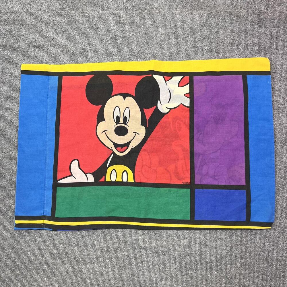 Vintage Disney Pillowcase Mickey Mouse Goofy Pop Art Cotton Made in USA Standard